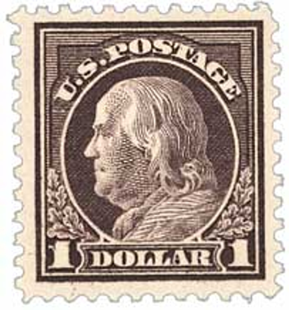 518 - 1917 $1 Franklin, Violet Brown, Unwatermarked, Perf