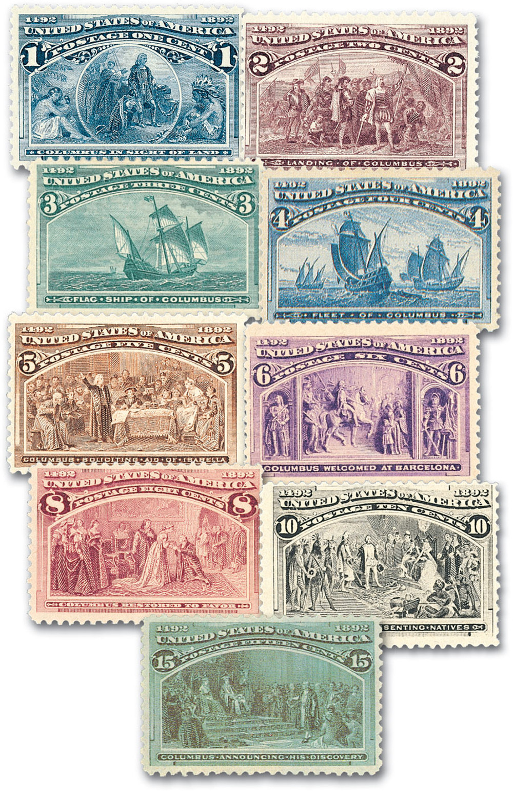 230-38 - 1893 Columbian Exposition, Set of 9 Stamps - Mystic Stamp