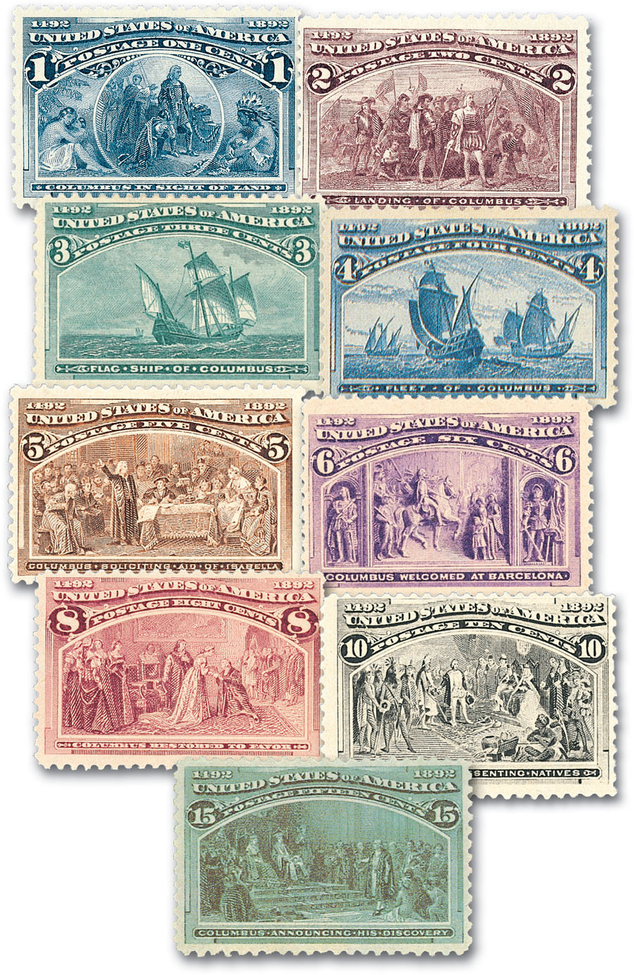 230-38 - 1893 Columbian Exposition, Set of 9 Stamps - Mystic Stamp