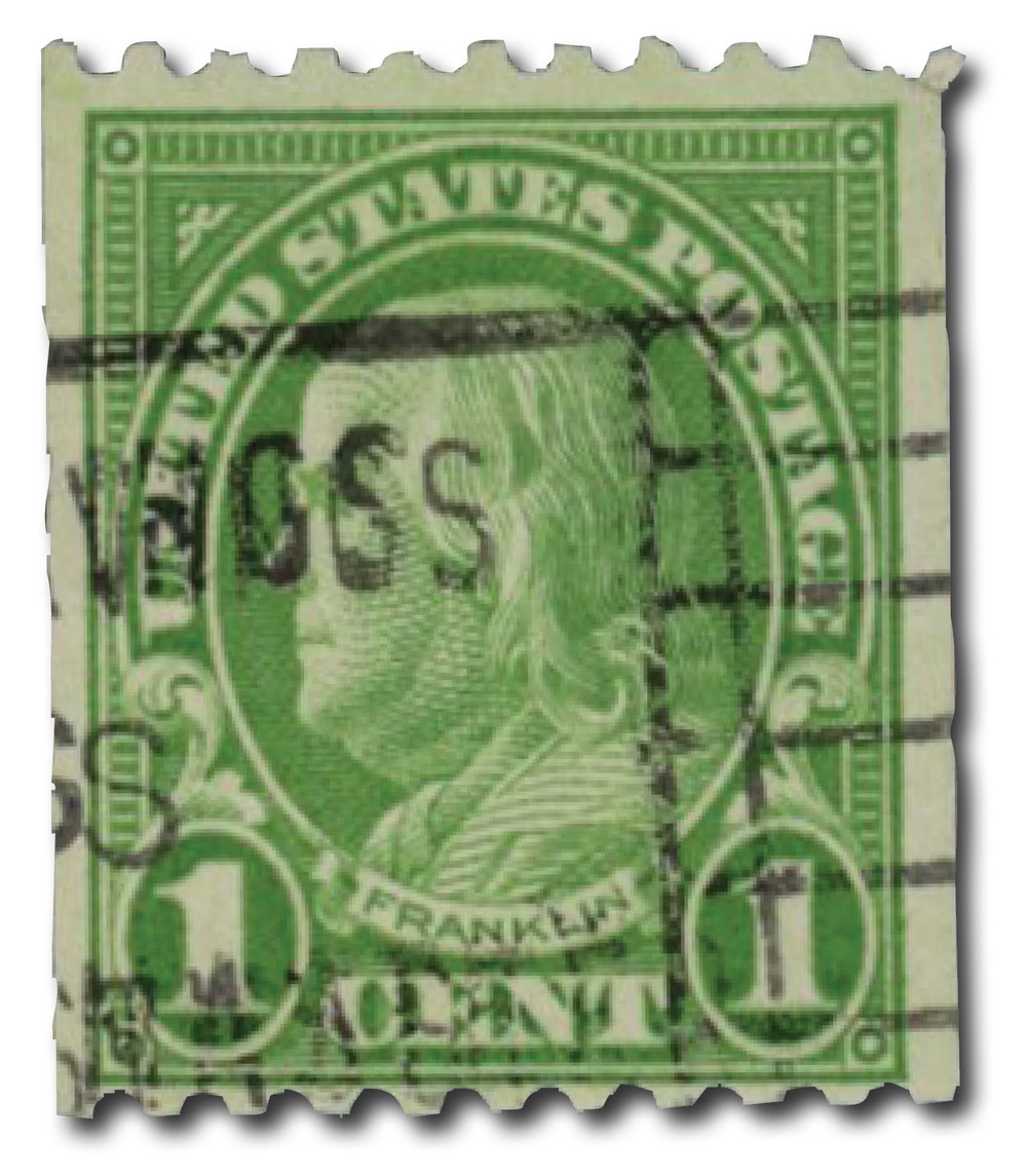 604 - 1924 1c Franklin, Green, Perf. 10 Horizontally