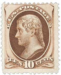 150 - 1870-71 10c Thomas Jefferson, Brown, Hard Paper, Perf. 12
