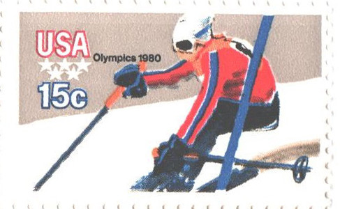 1796A - 1980 15c 13th Winter Olympic Games: Downhill Skier, Perf