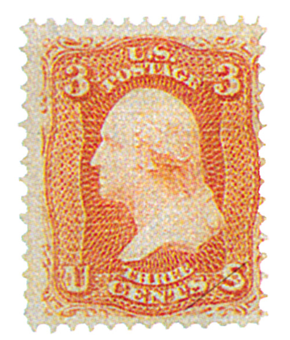 85C - 1867 3c Washington, Rose, Z Grill, Perf. 12 - Mystic