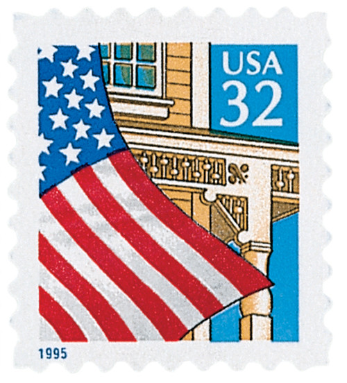 2920b - 1995 32c Flag Over Porch, blue date, Perf. 8.7, booklet