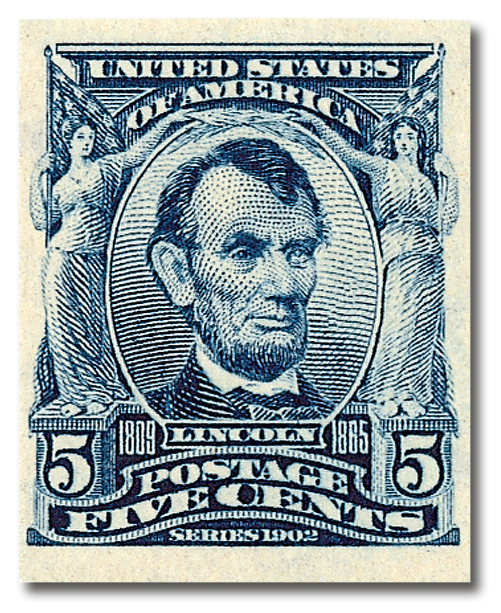 切手5 315 - 1908 5c Abraham Lincoln, Blue, Double Line Watermark, Imperf
