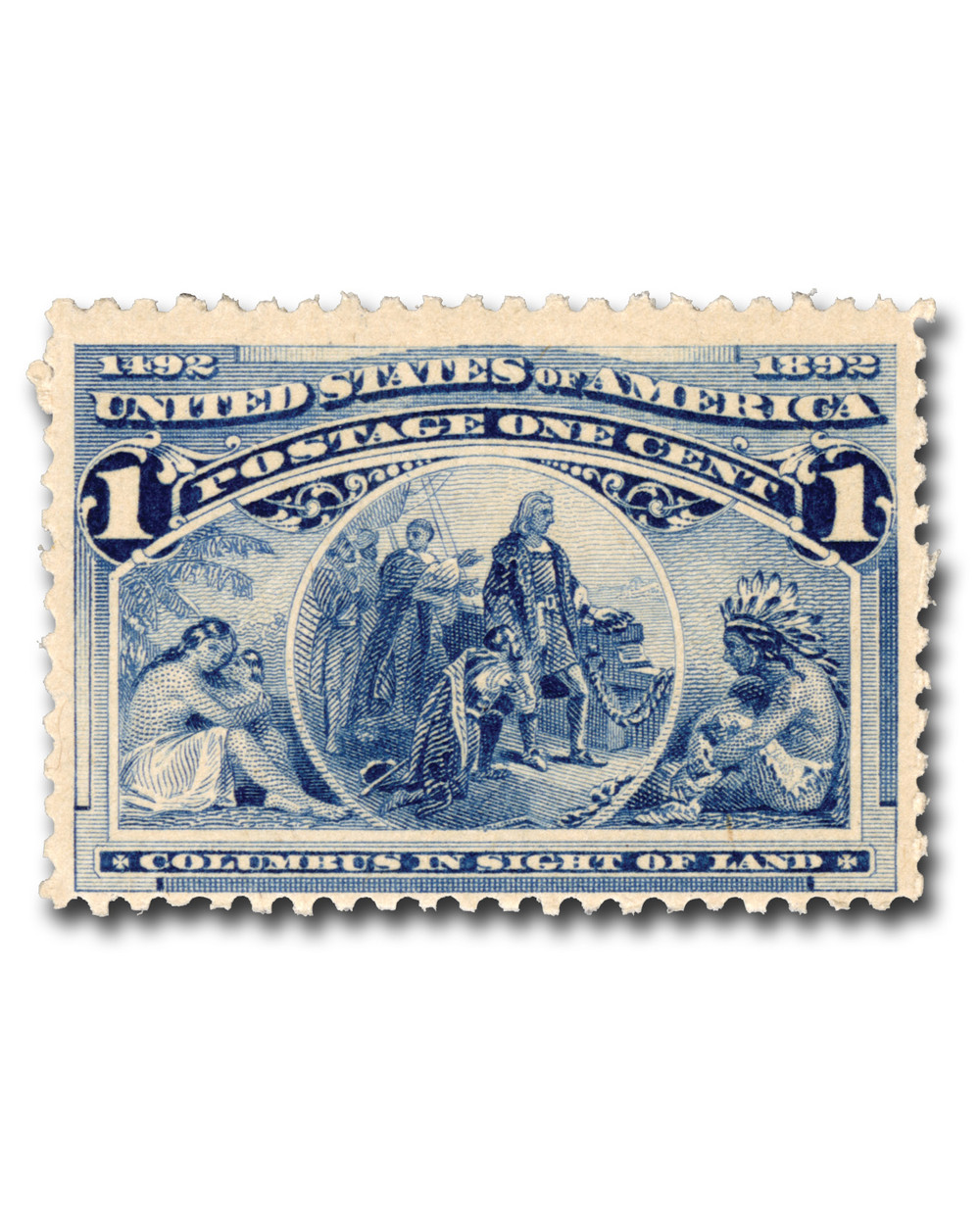 230 - 1893 1c Columbus in Sight of Land, Deep Blue - Mystic Stamp