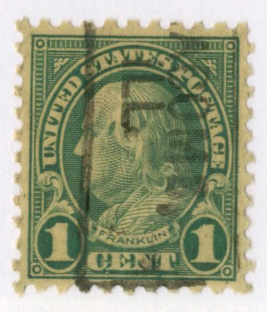 581 - 1923 1c Franklin, Green, Perf. 10 - Mystic Stamp Company