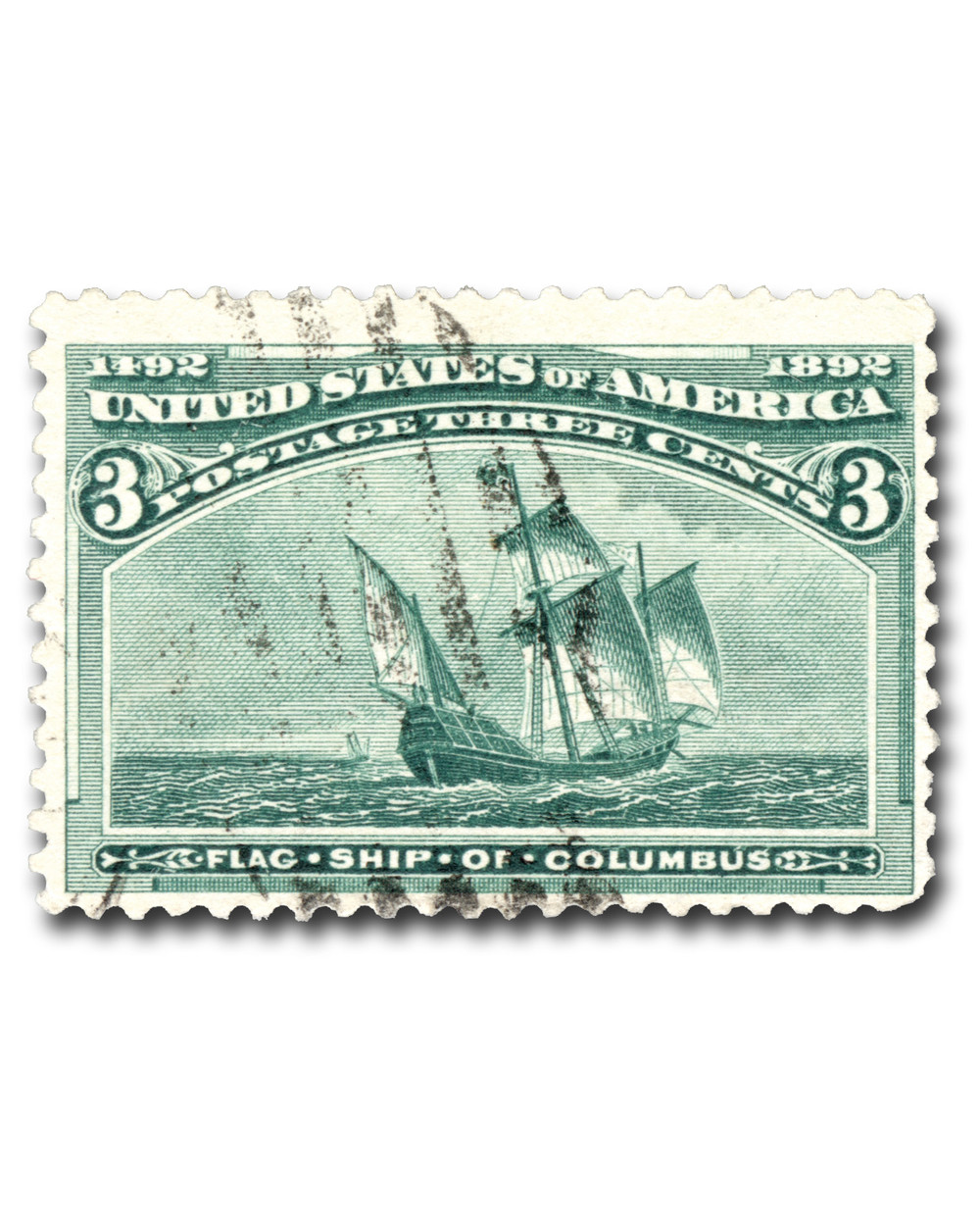1492コロンブス 232 - 1893 3c Flagship of Columbus, Green - Mystic Stamp Company