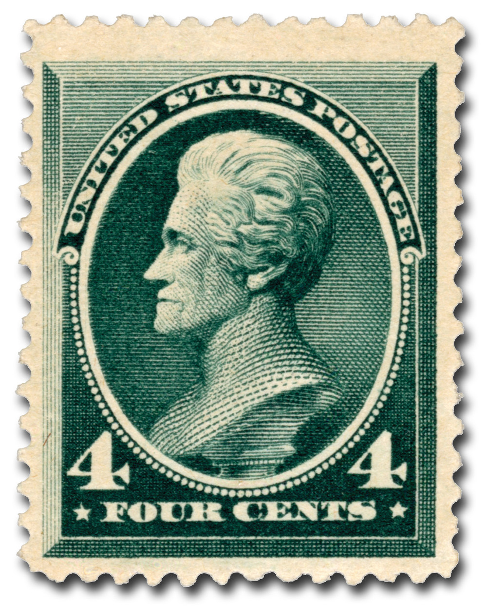 211 - 1883 4c Andrew Jackson, Blue Green, Soft Paper, Perf