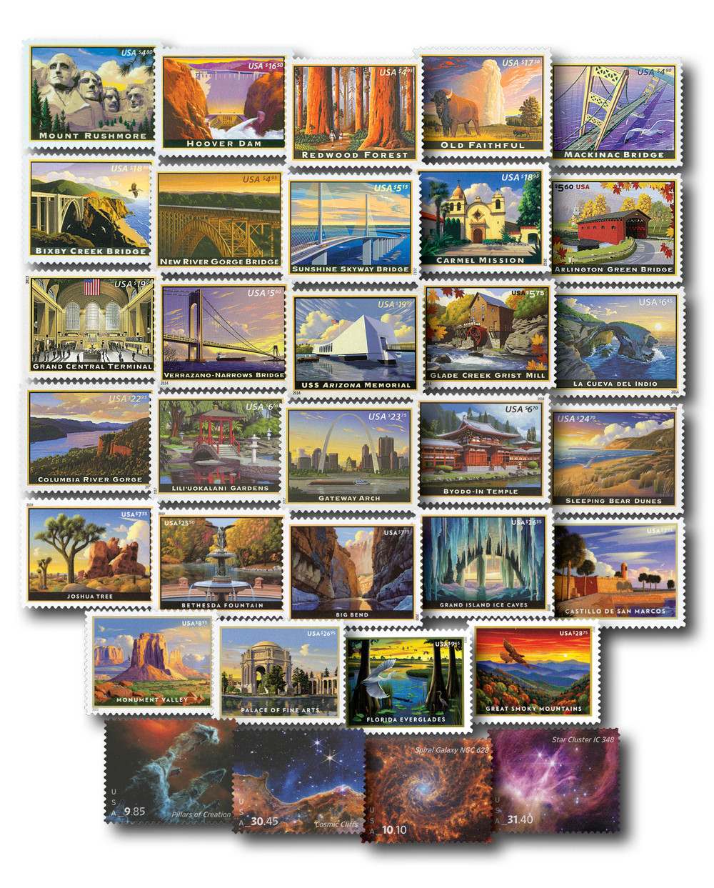 4268/5955 - 2008-2025 Priority & Express Mail, Set of 33 Stamps