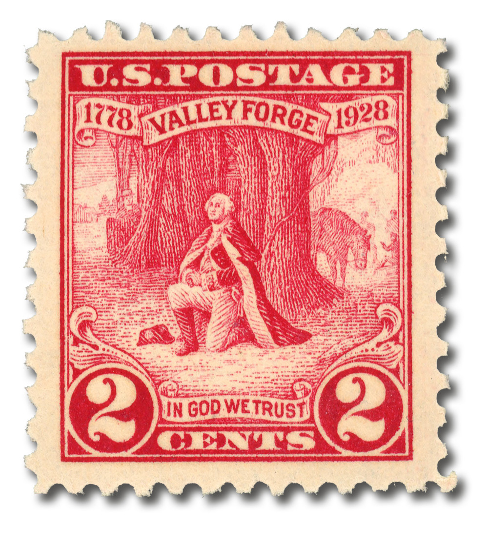 645 - 1928 2c Valley Forge, Washington at Prayer, Carmine Rose