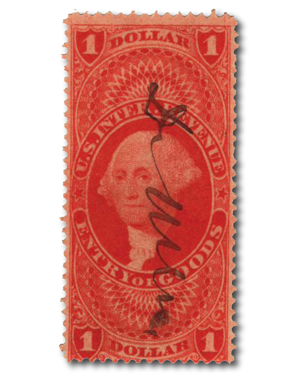 R67d - 1862-71 $1 U.S. Internal Revenue Stamp, Entry of Goods, Red