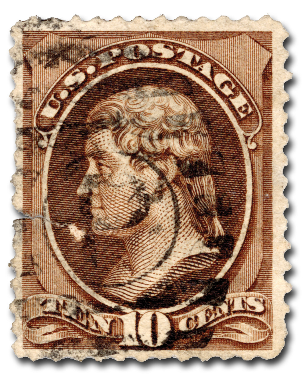 209 - 1882 10c Thomas Jefferson, Brown, Re-Engraved, Soft Paper