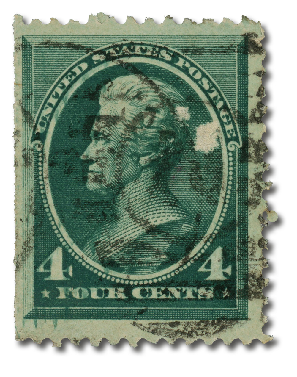 211 - 1883 4c Andrew Jackson, Blue Green, Soft Paper, Perf. 12