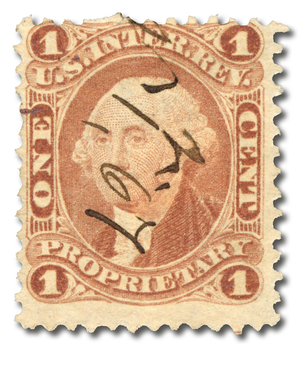 R3 - 1862-71 1c red, proprietary, old paper - Mystic Stamp