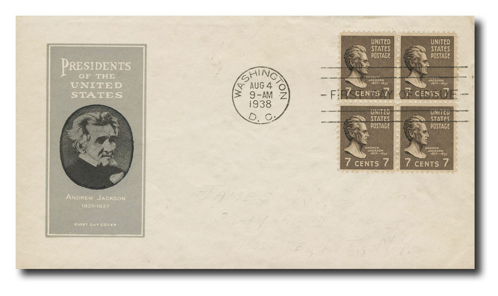 812 - 1938 7c Andrew Jackson, Sepia, Perf. 11x10.5 - Mystic Stamp