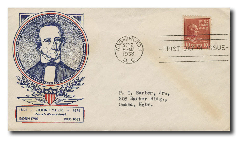 815 - 1938 10c John Tyler, Brown Red, Perf. 11x10.5 - Mystic Stamp
