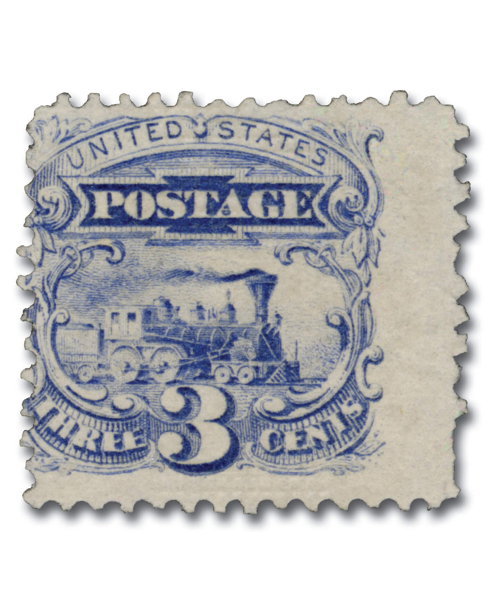 114 - 1869 3c Locomotive, Ultramarine, Hard Wove Paper, G