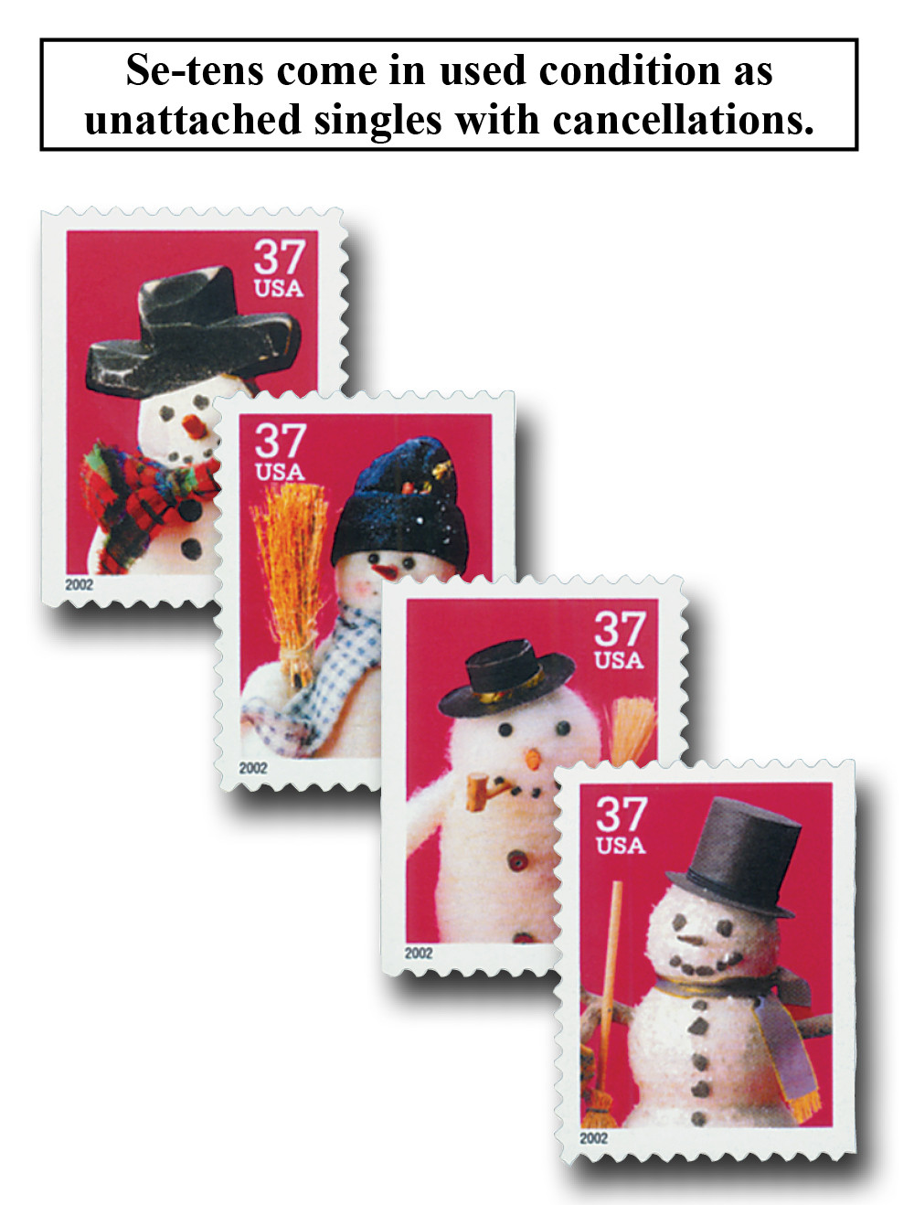 3684-87 - 2002 37c Contemporary Christmas: Snowmen, large