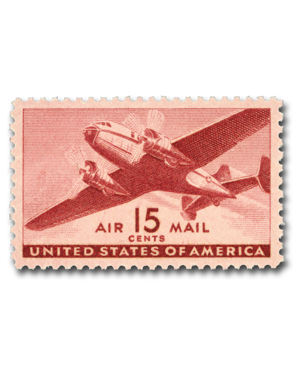 C28 - 1941 15c Twin-Motored Transport Plane, Brown Carmine