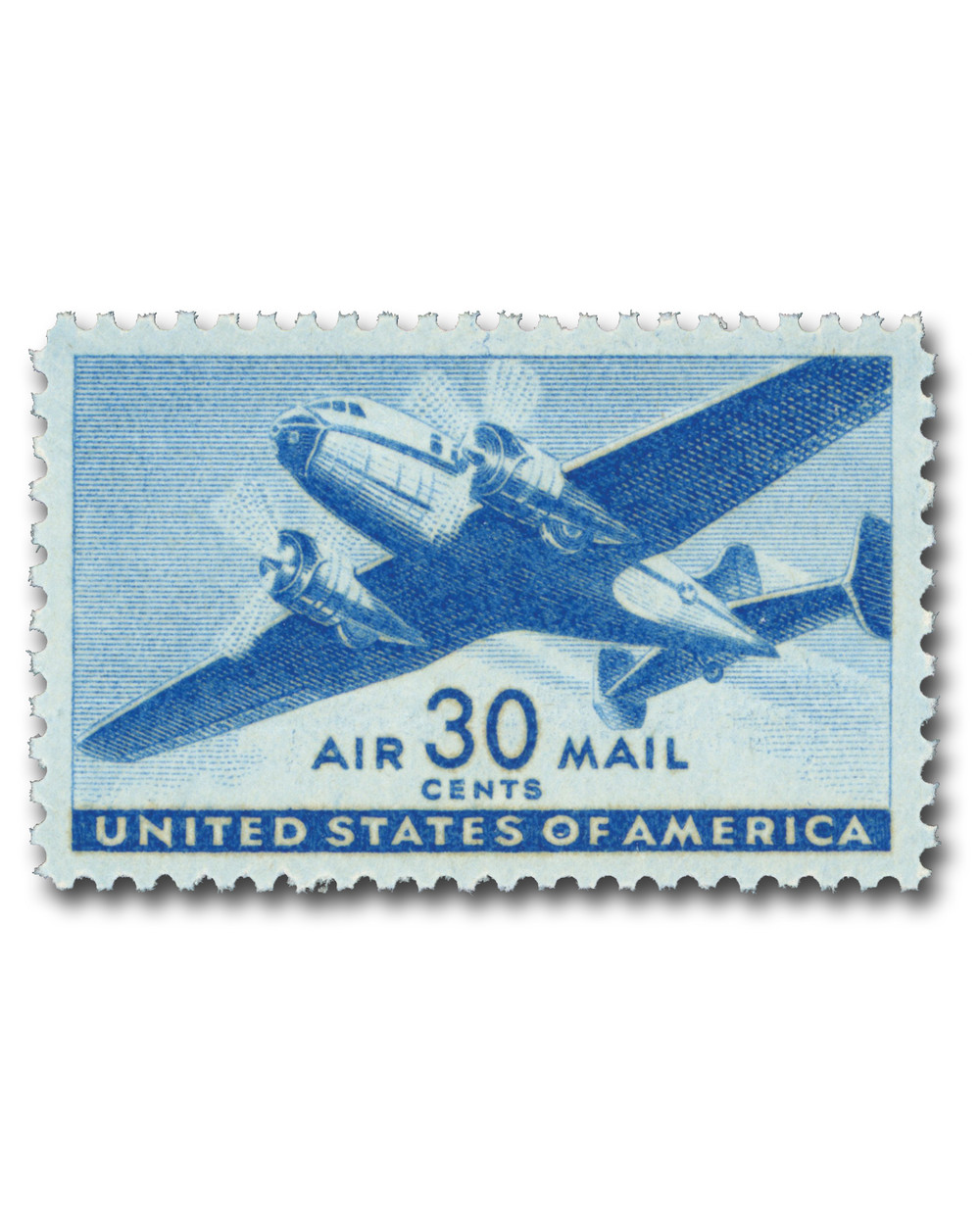 C30 - 1941 30c Twin-Motored Transport Plane, Blue - Mystic Stamp