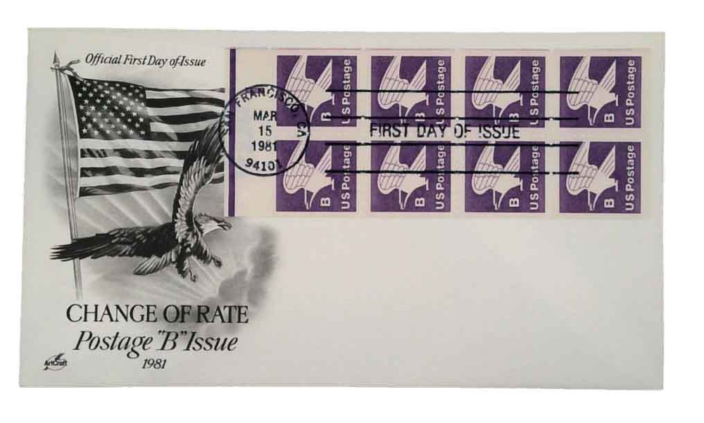 1819a - 1980-81 18c B-Rate Eagle, Booklet Pane of 8 Stamps