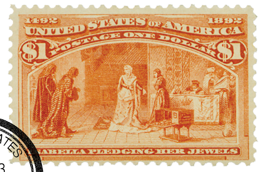 241 - 1893 $1 Queen Isabella Pledging Her Jewels, Salmon - Mystic