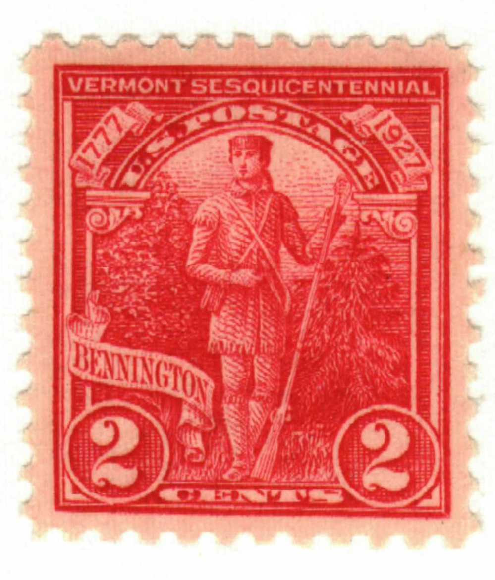 643 - 1927 2c Vermont Sesquicentennial, Carmine Rose - Mystic