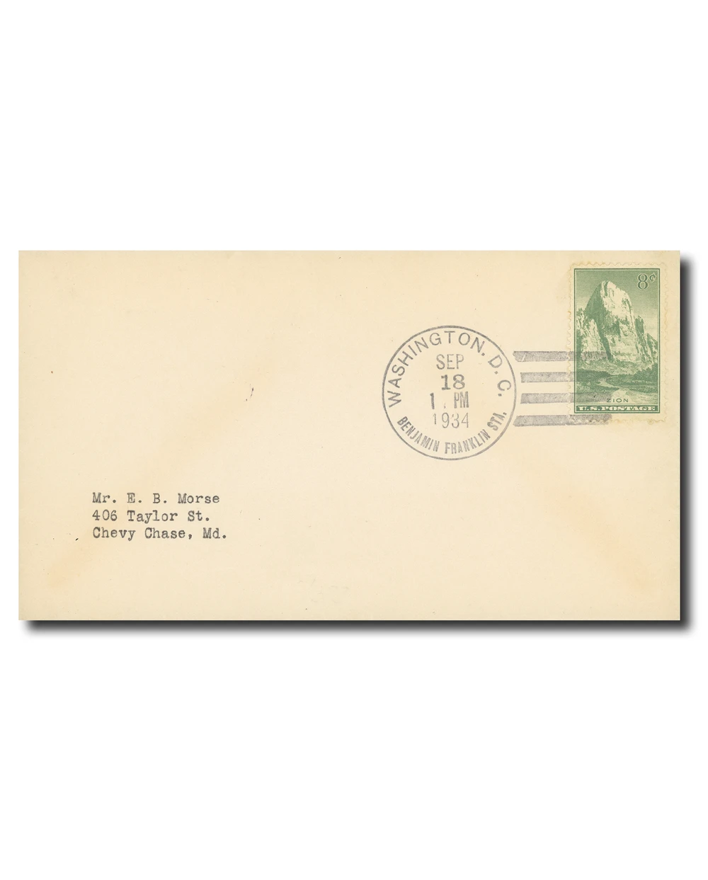 747 - 1934 8c Zion, Utah, Sage Green, Perf. 11 - Mystic Stamp Company