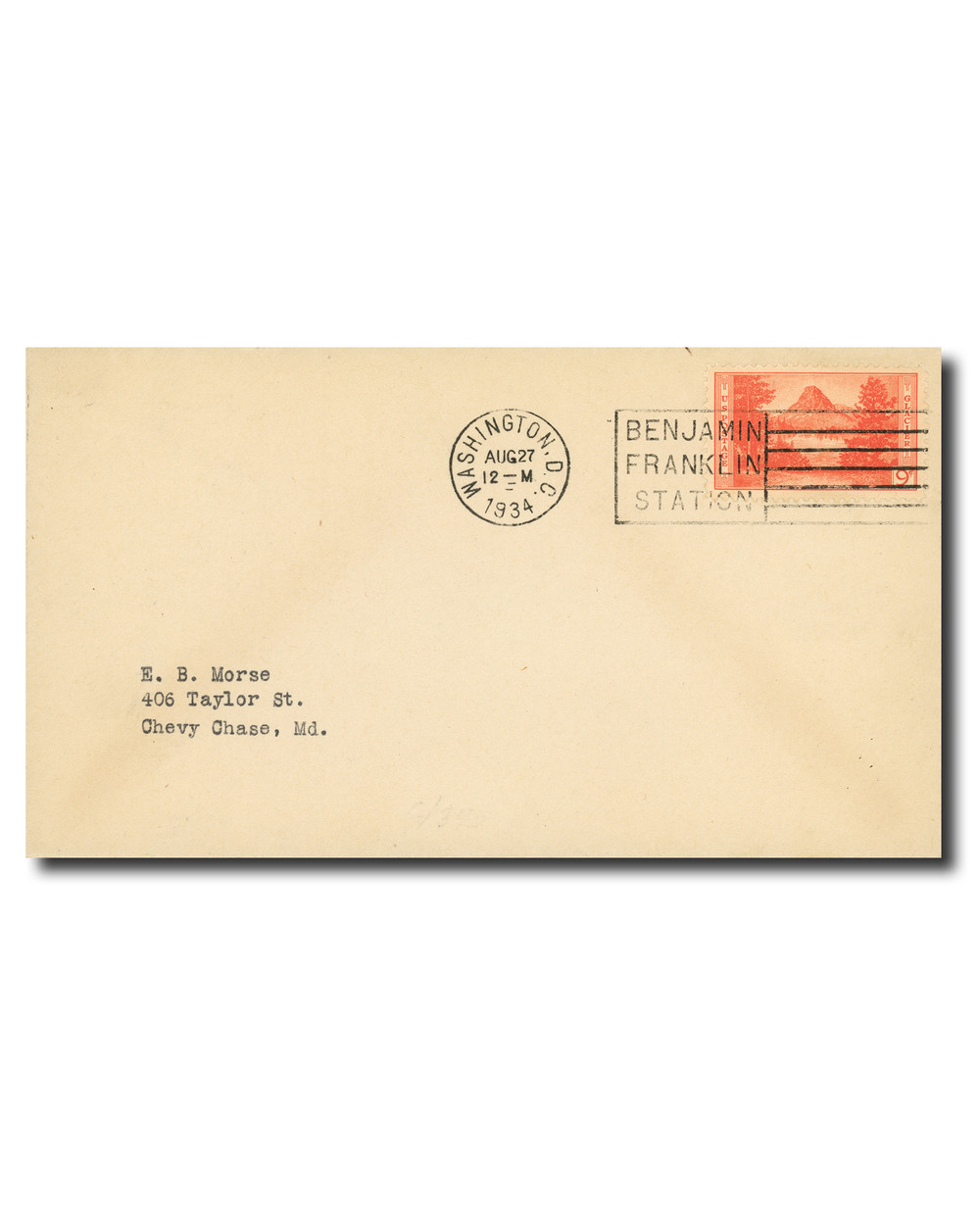 748 - 1934 9c Glacier National Park, Montana, Red Orange, Perf. 11