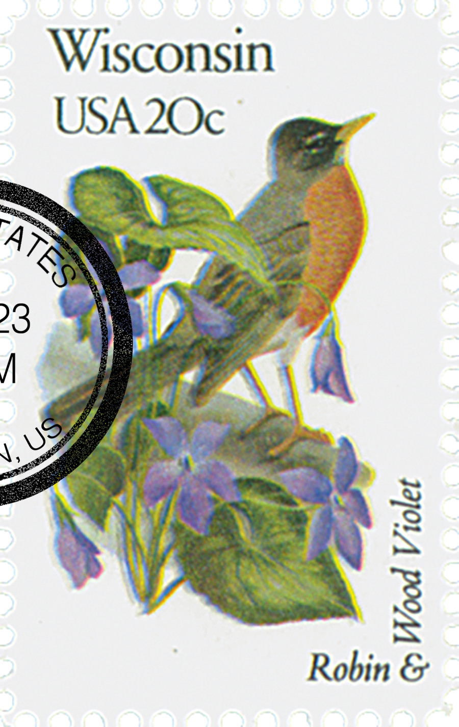 2001 - 1982 20c State Birds & Flowers: Wisconsin - Mystic Stamp