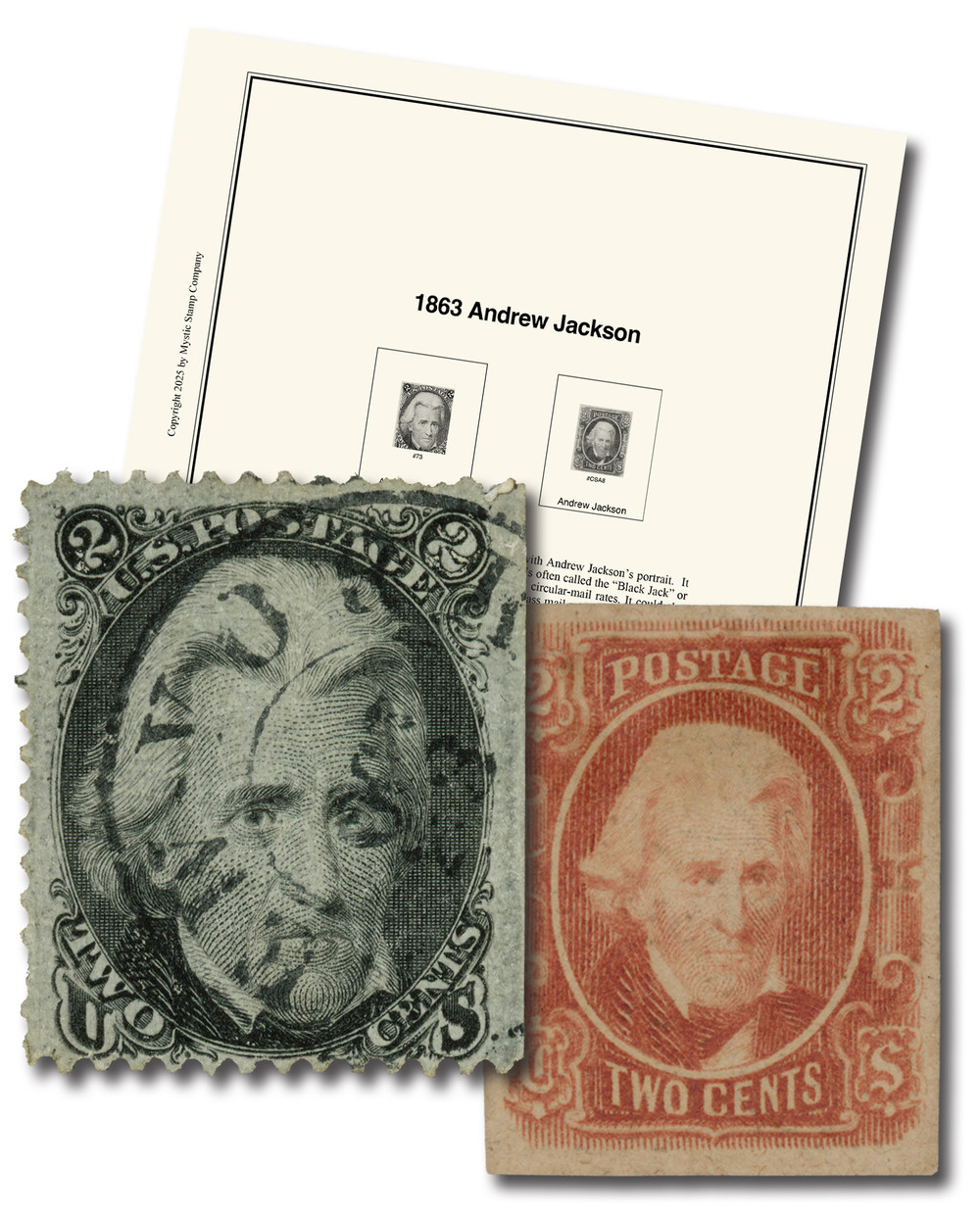 73//CSA8 - 1863 US 73 and CSA8, 2c Jackson Stamps with Free Album