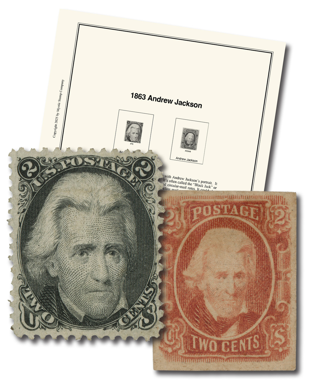73//CSA8 - 1863 US 73 and CSA8, 2c Jackson Stamps with Free Album