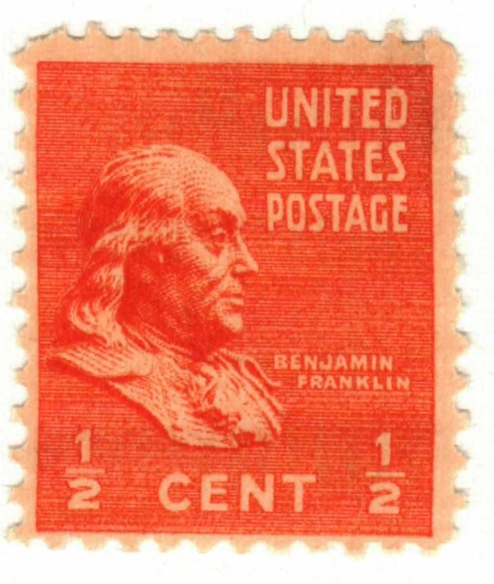 803 - 1938 1/2c Franklin, Deep Orange - Mystic Stamp Company