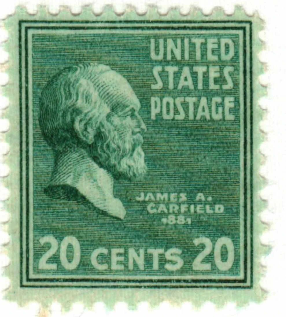 825 - 1938 20c James A. Garfield, Bright Blue Green - Mystic Stamp