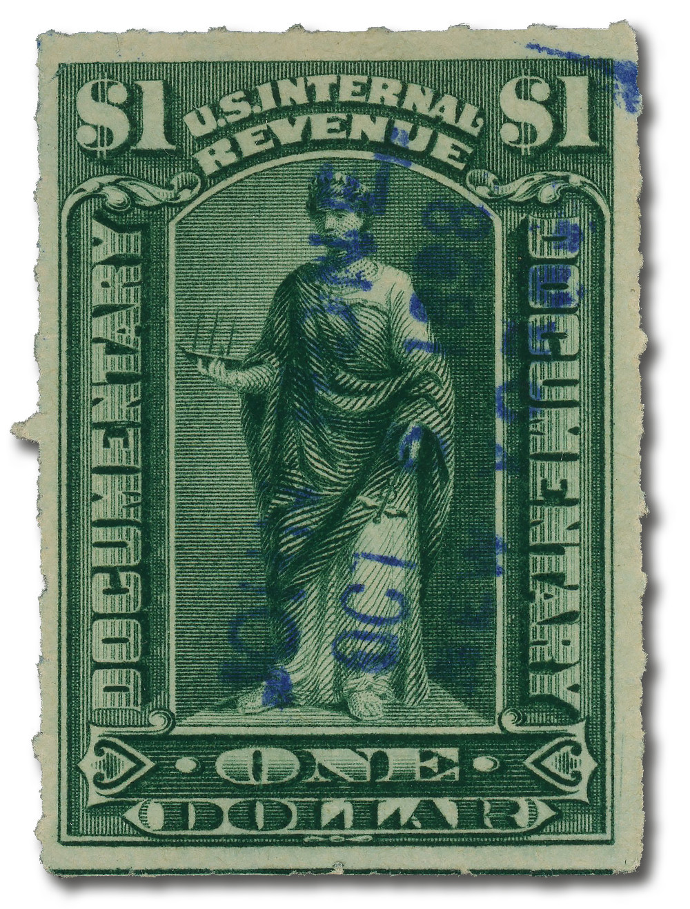 R173 - 1898 $1 Documentary, Dark Green, Rouletted 5.5 - Mystic