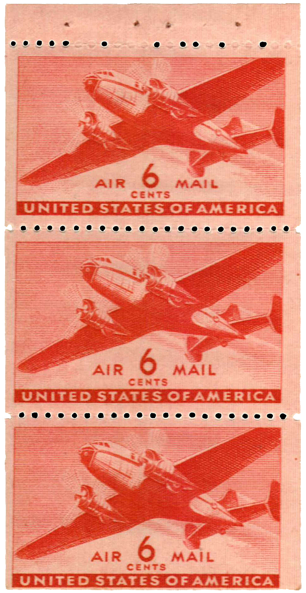 C25a - 1943 6c Transport Plane,bklt pane (3) - Mystic Stamp