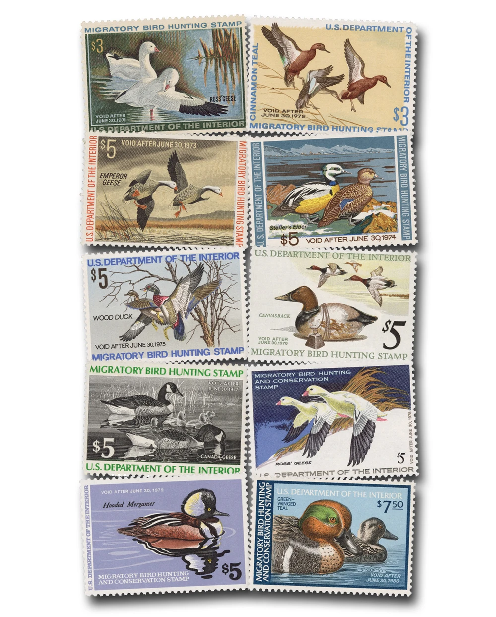 ユアチュアダックスReプラ RW37-46 - 1970-1979 US Duck Stamp Collection, 10 Stamps - Mystic
