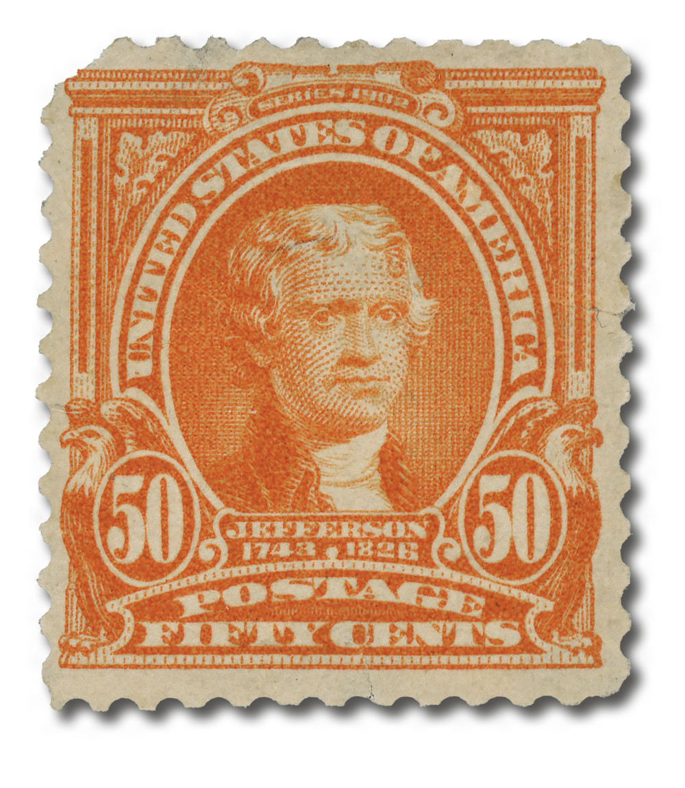 310 - 1903 50c Thomas Jefferson, Orange, Double Line Watermark