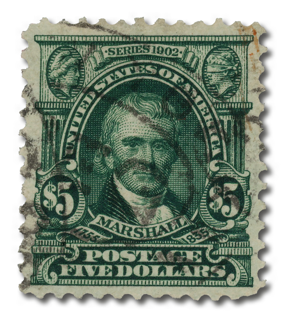 313 - 1903 $5 John Marshall, Dark Green, Double Line Watermark