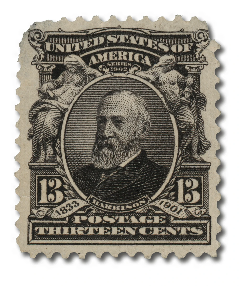 308 - 1902 13c Benjamin Harrison, Purple Black, Double Line