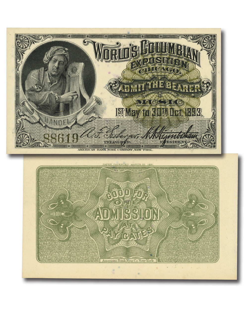 MA2126 - 1893 World's Columbian Exposition Ticket, Handel, Music