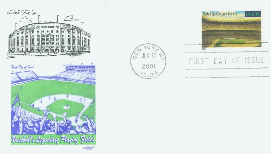 3513 - 2001 34c Legendary Baseball Fields: Yankee Stadium - Mystic