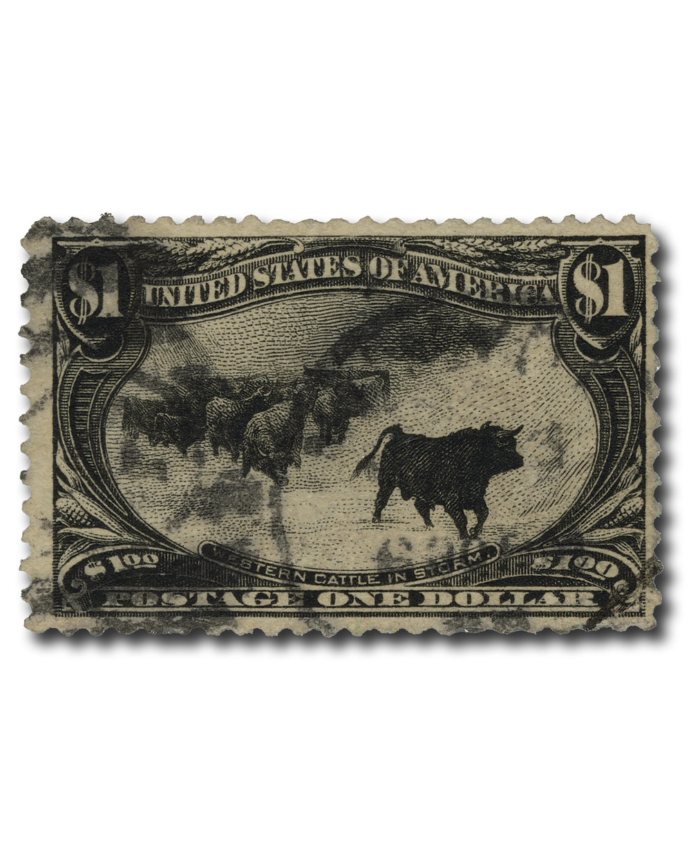 292 - 1898 $1 Western Cattle in Storm, Black - Mystic Stamp Company