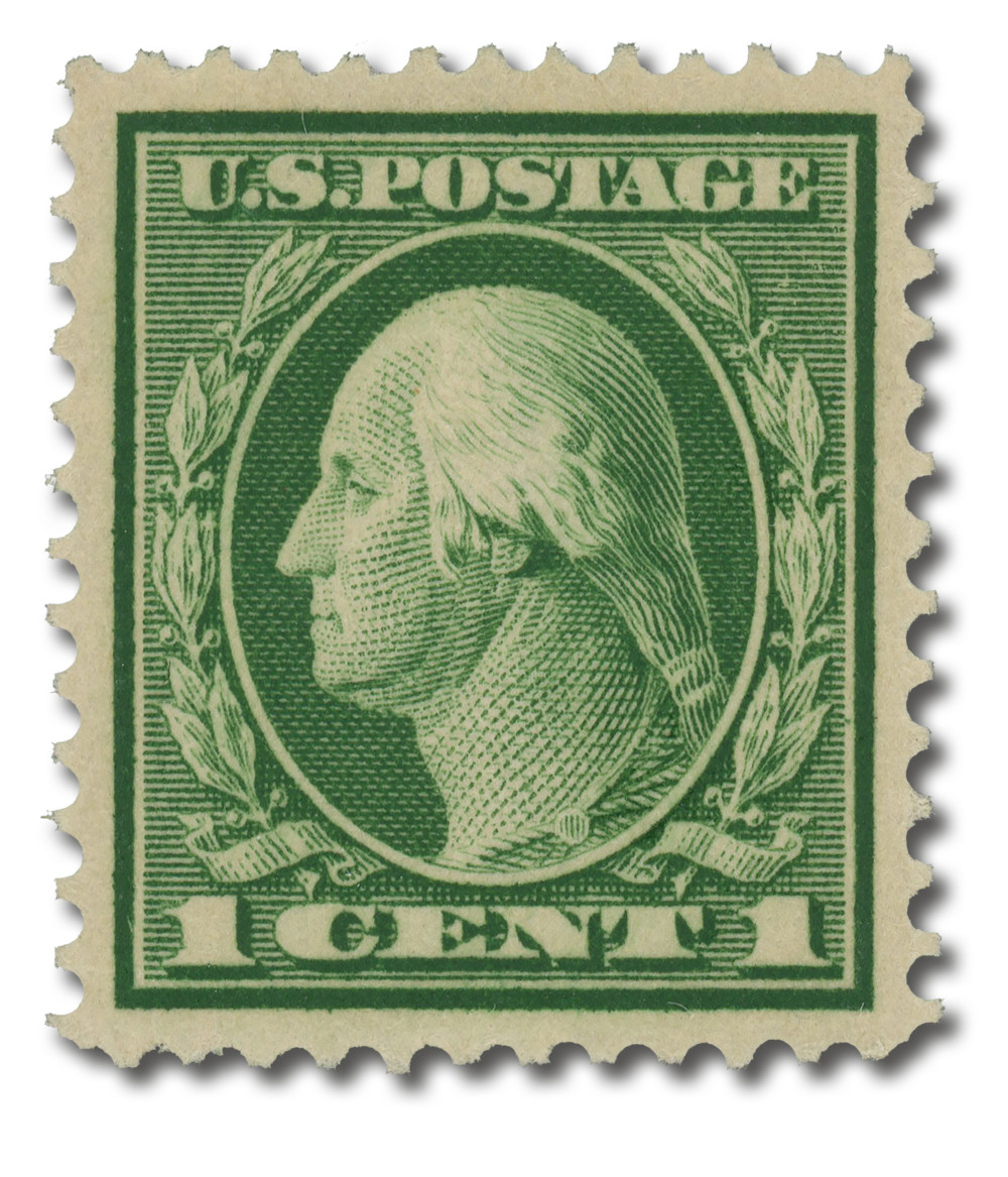 405 - 1912 1c Washington, Green, Single Line Watermark, Perf. 12