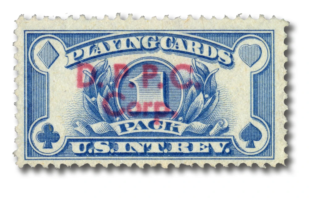 RF28 - 1940 1c Playing Card Stamp, Blue, Double Line Watermark