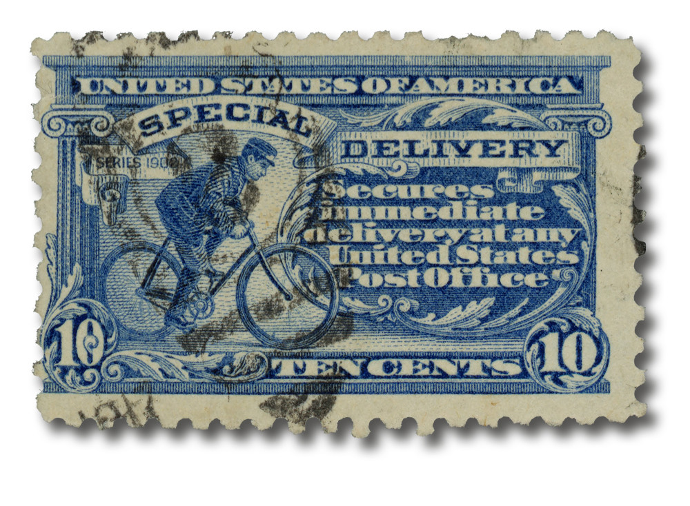 E10 - 1916 10c Special Delivery, Messenger on Bicycle, Pale