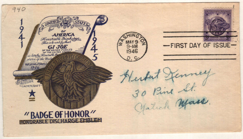 940 - 1946 3c US Armed Forces: Veterans of World War II - Mystic