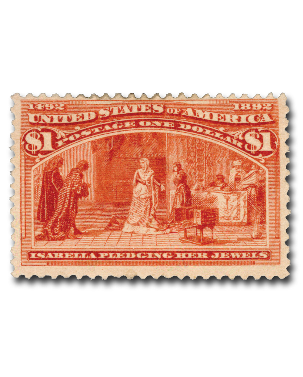 sale南仏Uzes ユゼス ヴィンテージスーププレート 241 - 1893 $1 Queen Isabella Pledging Her Jewels, Salmon - Mystic