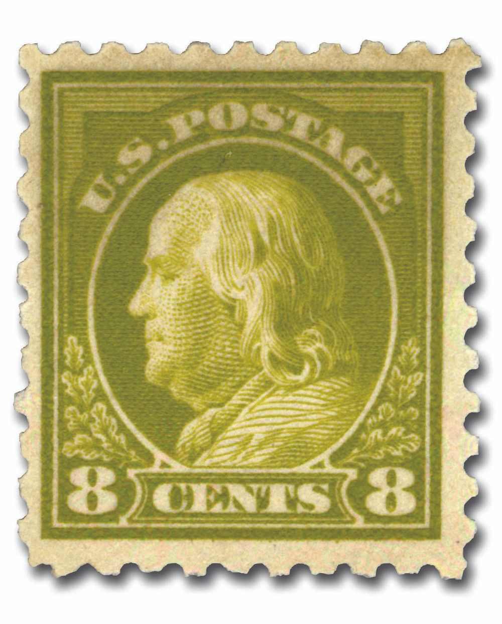 470 - 1916 8c Franklin, Olive Green, Unwatermarked, Perf. 10